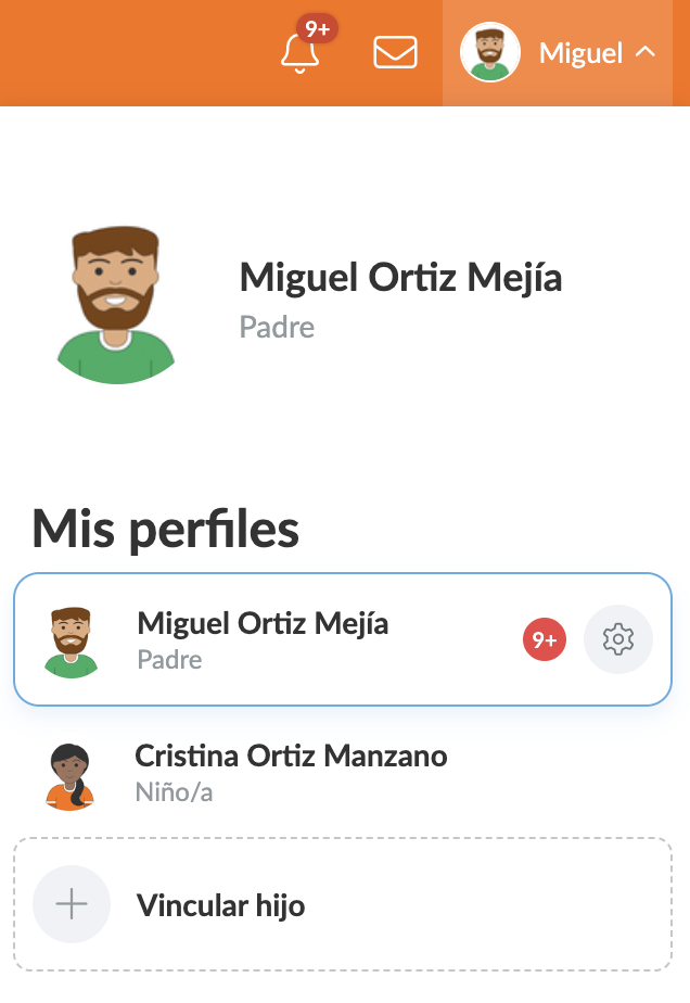 Perfil de hijo vinculado al perfil parental